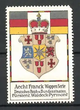 Reklamemarke Aecht Franck Wappen-Serie, Wappen Deutsches Reich und Bundesstaaten Fürstentum Waldeck-Pyrmont