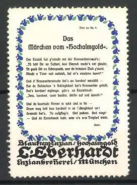 Reklamemarke Enzianbrennerei L. Eberhardt, Gedicht: Das Märchen vom Hochalmgold