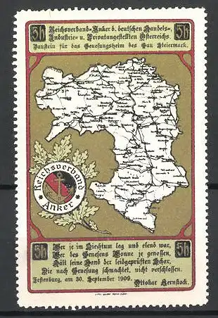 Reklamemarke Reichsverband Anker d. deutschen Handels- und Privatangestellten Österreichs, Landkarte