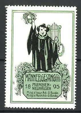 Reklamemarke Männergesangs-Verein München-Neuhausen 1895, Münchner Kindl mit Blumenkranz