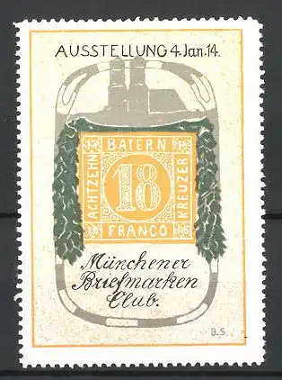 Künstler-Reklamemarke München, Ausstellung des Münchener Briefmarken-Clubs 1914, Briefmarke und Frauenkirche