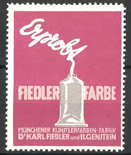 Reklamemarke Fiedler Farben sind erprobt, Münchner Künstlerfarben-Fabrik Dr. Karl Fiedler und Ilgenstein, Tube