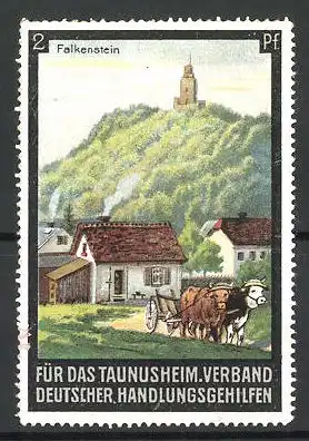 Reklamemarke Falkenstein / Vogtland, Gesamtansicht mit Burg, für das Taunusheim Verband deutscher Handlungsgehilfen