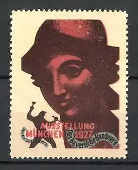 Reklamemarke München, Ausstellung f. d. bayerische Handwerk 1927, Hermeskopf