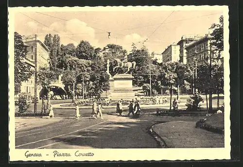 AK Genova, Piazza Corvetto, am Reiterdenkmal