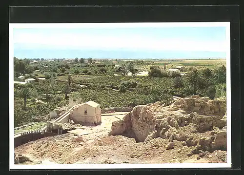 AK Jericho, die Elisaquelle im Vordergrund und die Ruinen des alten Jericho