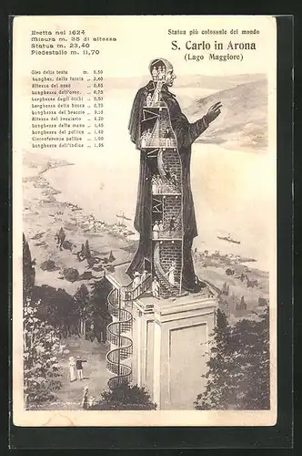 AK Arona, Statue S. Carlo mit Ausblick auf das Tal und die Stadt