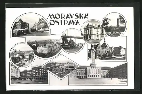 AK Moravska Ostrava, Rathaus am Hauptplatz, Haus Odol Pasta, Stadthäuser