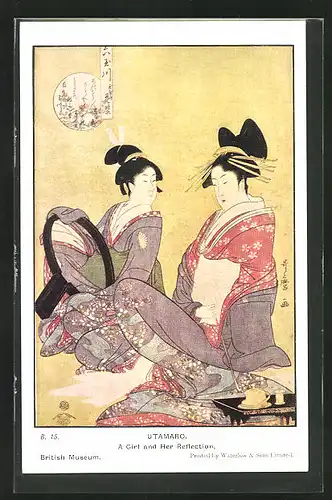AK Japan, Geisha, Utamaro, a Girl and her Reflection