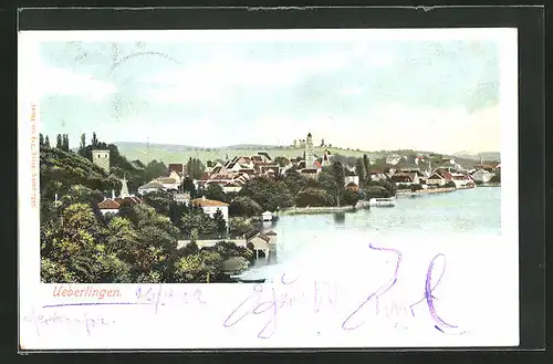 AK Ueberlingen am Bodensee, Stadtansicht mit Blick zur Kirche