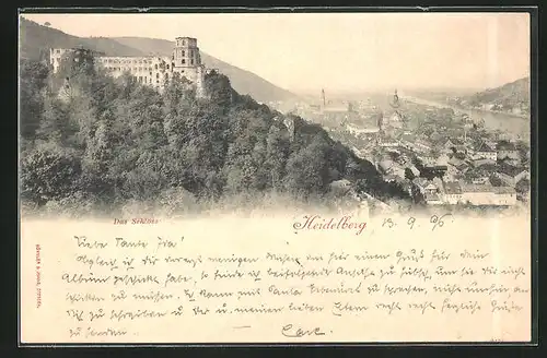 AK Heidelberg, Stadtansicht mit der Schlossruine