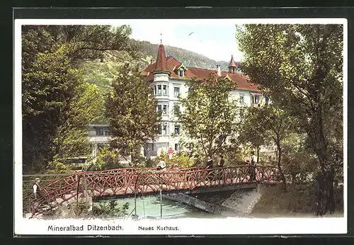 AK Mineralbad Ditzenbach, Brücke vor dem Neuen Kurhaus