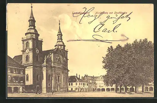 AK Ludwigsburg, die Stadtkirche am Marktplatz