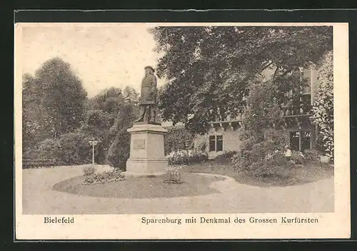 AK Bielefeld, Sparenburg mit dem Denkmal des Grossen Kurfürsten