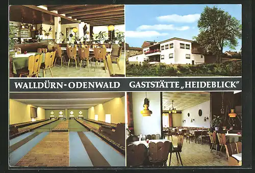 AK Walldürn im Odenwald, die Gaststätte Heideblick, in der Gaststube, die Kegelbahn