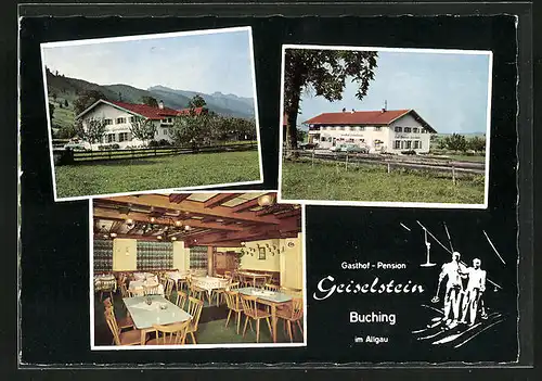 AK Buching im Allgäu, Hotel-Cafe-Restaurant Geiger, Aussenansicht, in der Gaststube