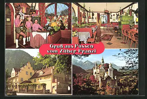 AK Füssen im Allgäu, Schloss Neuschwanstein, Gasthaus Tiroler Hof, in der Gaststube, Zither-Franzl