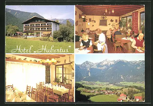 AK Ettenhausen im Chiemgau, Hotel - Pension - Cafe Hubertus, in der Gaststube, Gebirgspanorama