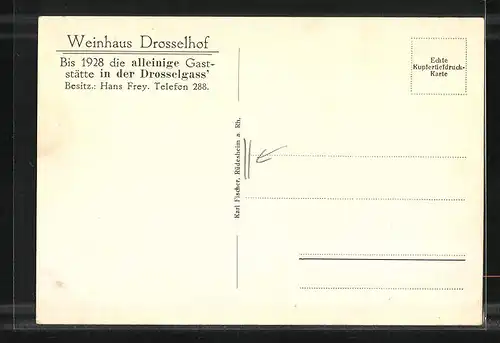 AK Rüdesheim, Gaststube im Weinhaus Drosselhof, Gedicht von Otto Hausmann