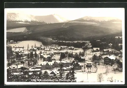 AK Krummhübel, Gesamtansicht mit Blick auf Schneekoppe