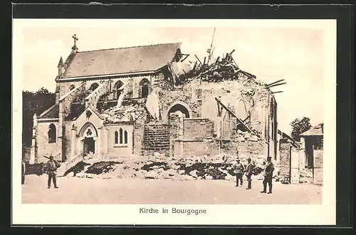 AK Bourgogne, an der zerstörten Kirche