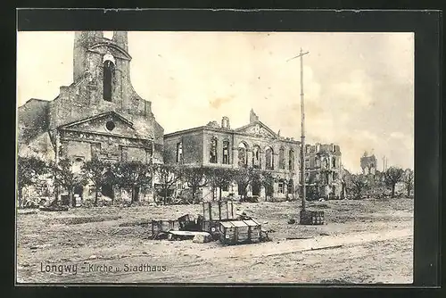 AK Longwy, Ruinen der Kirche und des Stadthaus