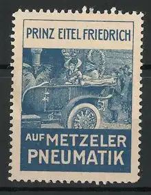 Reklamemarke Prinz Eitel Friedrich fährt in einem Auto mit Metzeler Pneumatik-Reifen