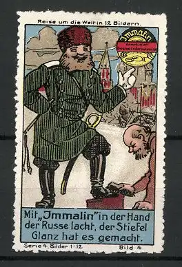 Reklamemarke Immalin ist bestes Lederputzmittel, Stiefel eines russischen Soldaten werden geputzt, Serie 4, Bild 4