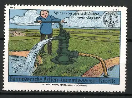 Künstler-Reklamemarke Johann Peter Werth, Spiral-Sauge-Schläuche & Pumpenkappen, Hannov. Actien-Gummiwaren