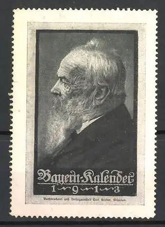 Reklamemarke Bayern-Kalender 1913, betagter Herr im Portrait