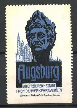 Reklamemarke Augsburg, alte frei Reichsstadt, Fremdenverkehrsverein, Männerbüste