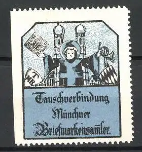 Reklamemarke Tauschverbindung Münchner Briefmarkensammler, Münchner Kindl vor der Frauenkirche