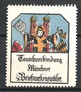 Reklamemarke Tauschverbindung Münchner Briefmarkensammler, Münchner Kindl vor Frauenkirche