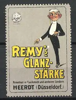 Reklamemarke Remy's Ganz-Stärke, Frima Heerdt Düsseldorf, Mann im Anzug