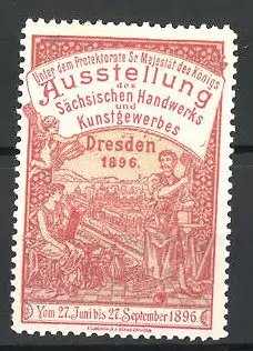 Reklamemarke Dresden, Ausstellung des Sächsischen Handwerks und Kunstgewerbes 1896, Schmied & Stadtansicht