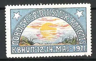 Reklamemarke Nordisk Spiritistik Kongress 1911, Landschaftsbild mit Sonnenuntergang