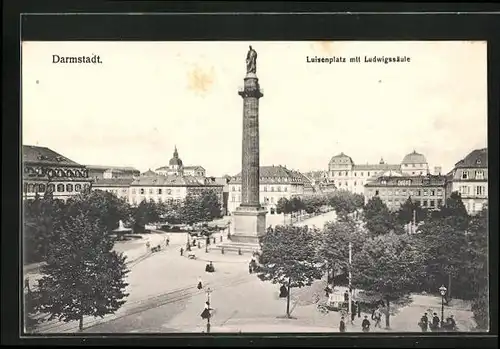 AK Darmstadt, Luisenplatz mit Ludwigssäule