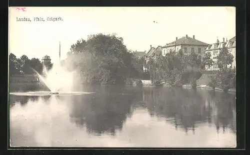 AK Landau / Pfalz, Wasserspiel im Ostpark