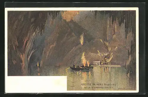 Künstler-AK Henri Cassiers: Grotte de Han, Salle d'Embarquement