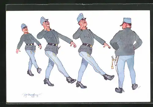 Künstler-AK Fritz Schönpflug: Soldaten beim Marschieren