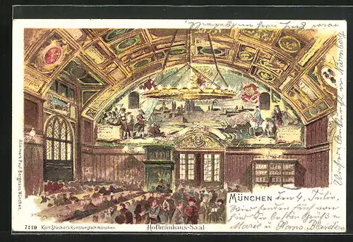 Künstler-AK Theodor Guggenberger: München, im Hofbräuhaus-Saal