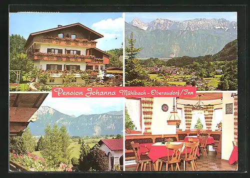 AK Mühlbach-Oberaudorf am Inn, die Pension Johanna, Landschaftspanorama mit den Bergen, in der Gaststube