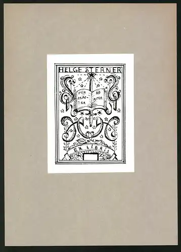 Exlibris Helge Sterner, offenes Buch mit Initialen