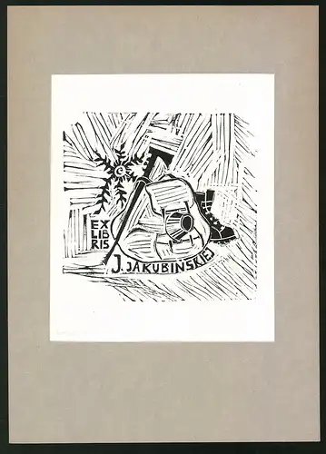 Exlibris J. Jakubinsried, Ausrüstung von einem Wanderer