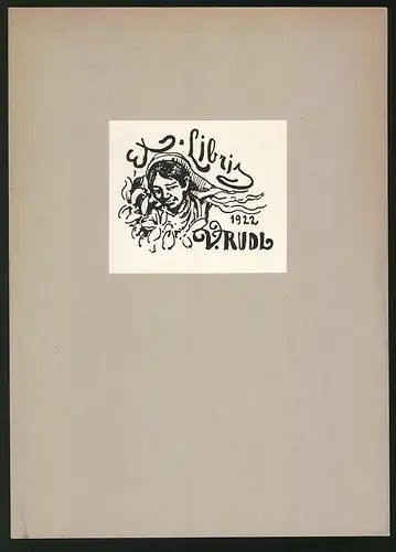 Exlibris V. Rudl, Frau mit Kopftuch 1922