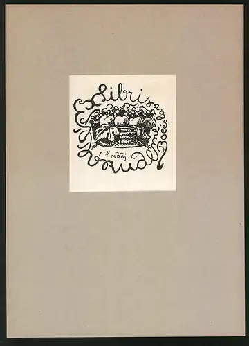 Exlibris F. Mdgj, Korb voller Obst