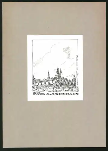 Exlibris Poul A. Andersen, Burg mit Fahne