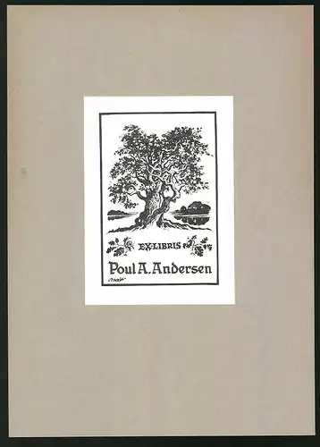 Exlibris Poul A. Andersen, Eiche am Ufer