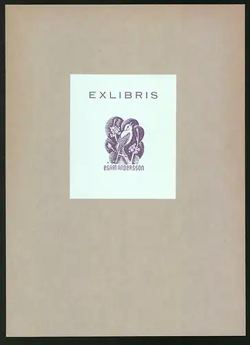 Exlibris Egart Andersson, Vogel auf einem Baum