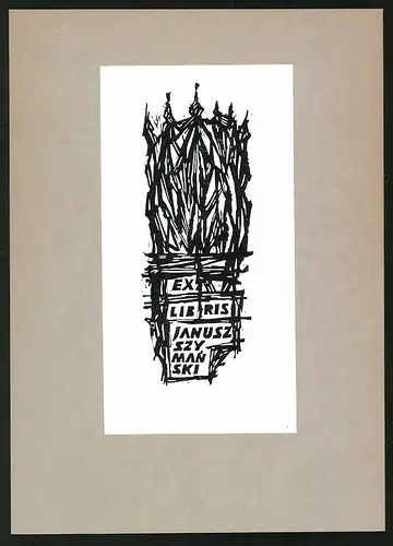 Exlibris Janusz Szymanski, Burgturm mit Schild